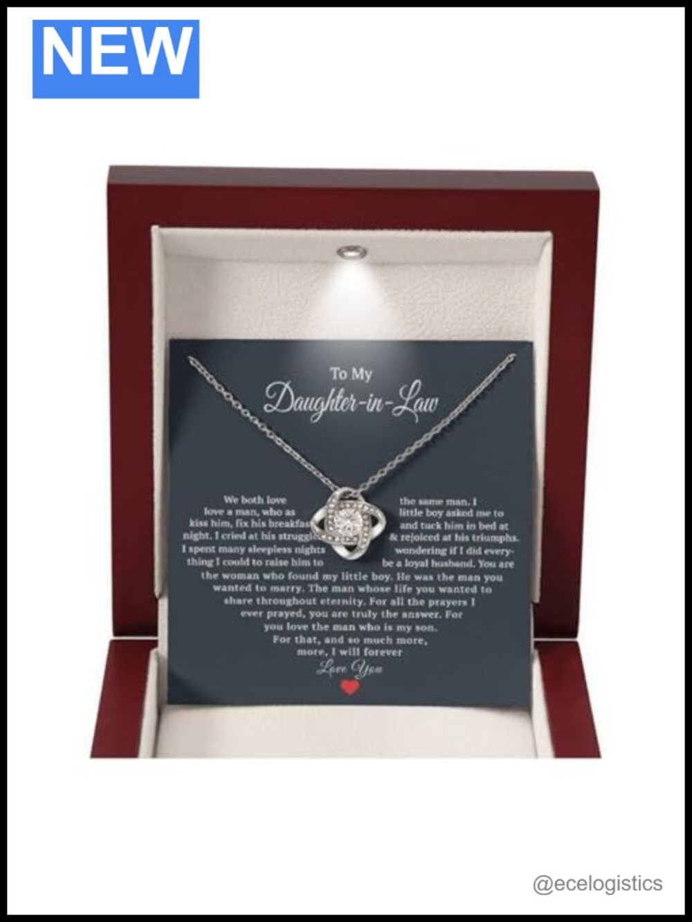 Daughter in Law Gift Necklace 14k White Gold Over Stainless Steel Love Knot